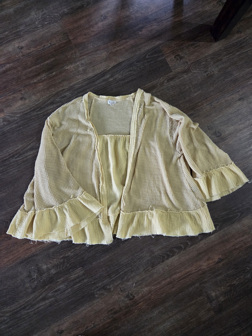POL Light Yellow Ruffle Open Cardigan